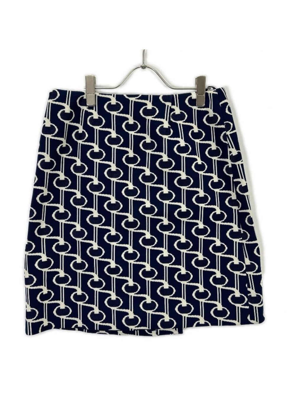 Prada Blue White Knit Jacquard Total Pattern Wrap Skirt 40